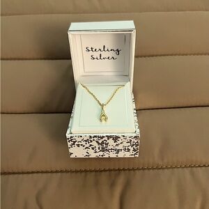 NIB- Dainty Sterling Silver Gold-Plated Wishbone Necklace